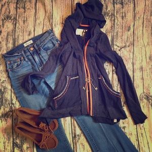 Anthropologie Tack-Stitch Hooded Cardigan XS EUC